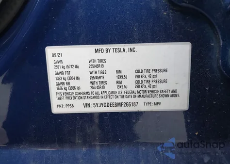 2021 Tesla Model Y Long Range Dual Motor All-Wheel Drive из США, поврежденный, VIN 5YJYGDEE8MF266187